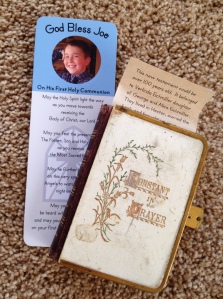 A bookmark made by Grandma Marilyn and a 100+ year old New Testament Bible that belonged to Joe's great grandmother's family - pretty special!