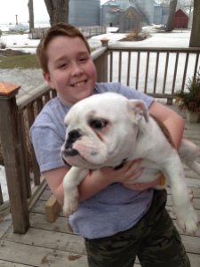 Okay, so I sort of liked. It's not a cute pug picture. But it is a cute English Bulldog - my brother's dog, named Louie, who is o obviously getting to be too big to be carried by Joe! (But Joe is unaware of this.)