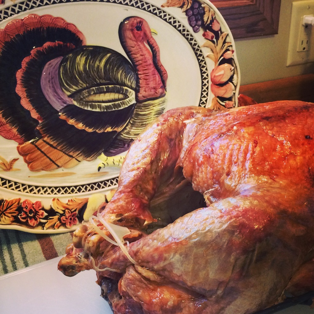 Roast turkey and a vintage turkey tray | via MyOtherMoreExcitingSelf.wordpress.com